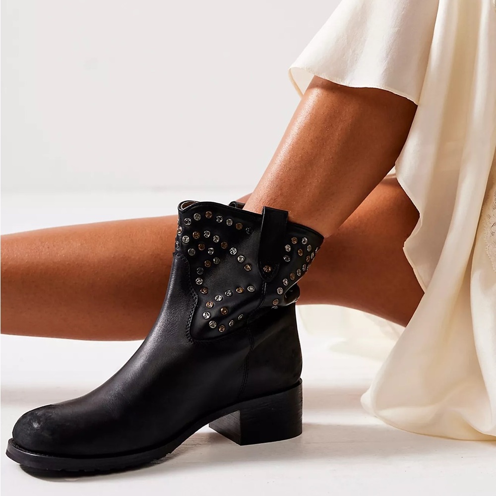Free People Black Ankle Boots with Studded Detail